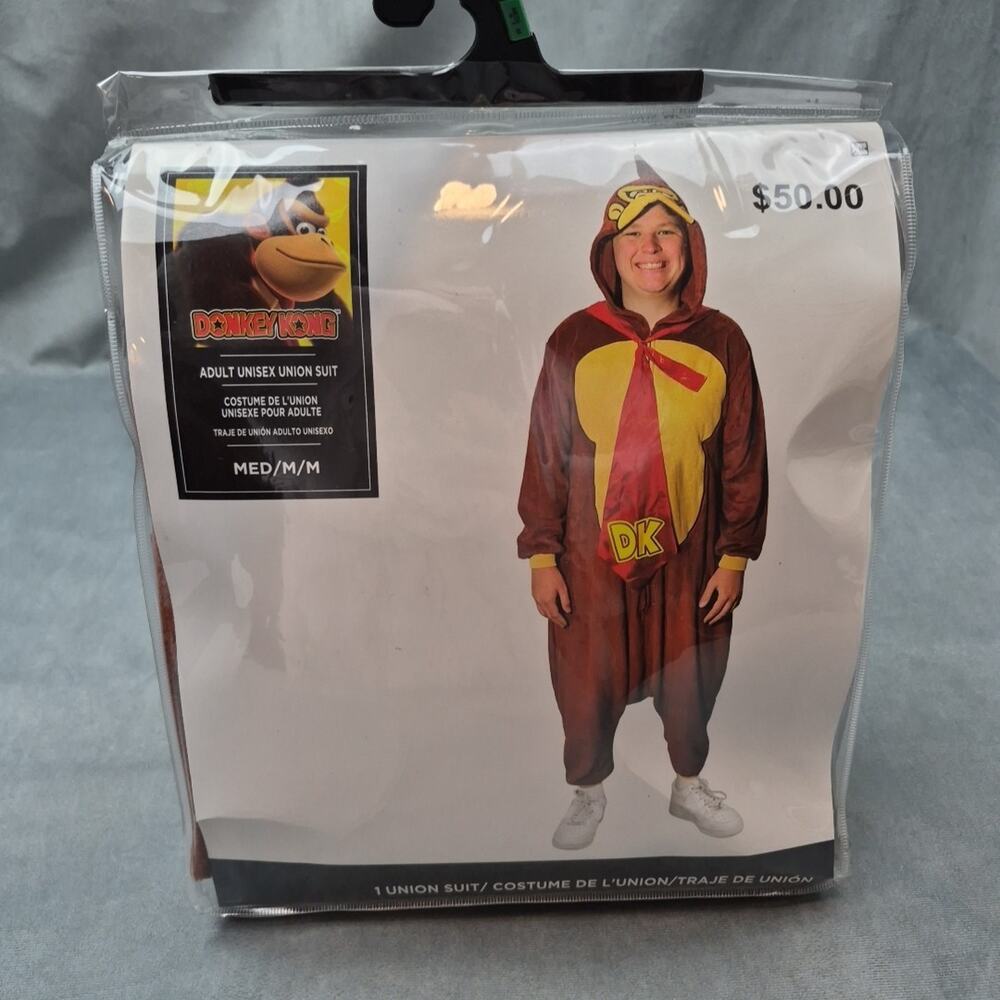 Donkey Kong Nintendo Adult Microfleece Costume Union Suit Pajama Outfit Medium